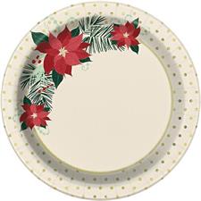 RED & GOLD POINSETTIA ROUND 7 FOIL PLATES, 8CT  PZ. 12 MC. 72