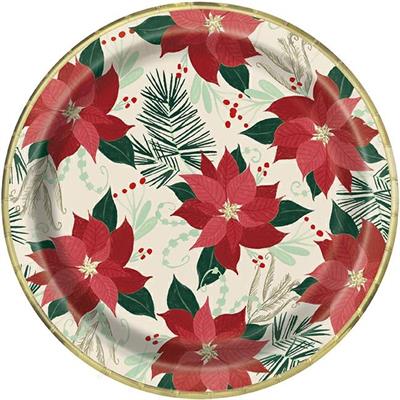 RED & GOLD POINSETTIA ROUND 9 FOIL PLATES, 8CT  PZ. 12 MC. 72