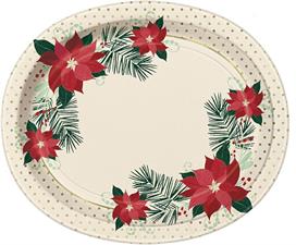 RED & GOLD POINSETTIA OVAL FOIL PLATES, 8CT  PZ. 12 MC. 48