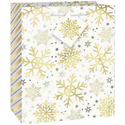 SILVER & GOLD HOLIDAY SNOWFLAKES MEDIUM GIFT BAG - FOIL  PZ. 12 MC.