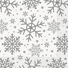 SILVER & GOLD HOLIDAY SNOWFLAKES LUNCHEON NAPKINS, 16CT  PZ. 12 MC.