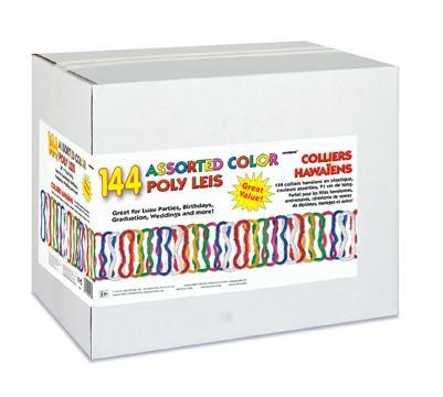 POLY HAWAIIAN LEIS 33 ASSORTED COLOURS, 144CT BOX PZ. 1 MC.6