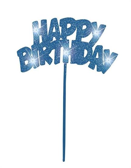 BLUE HAPPY BIRTHDAY FLASHING PICK DECORATION PZ.  MC. 36