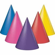 PARTY HATS - ASSORTED COLORS, 8CT PZ.  MC. 144