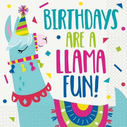 LLAMA BIRTHDAY LUNCHEON NAPKINS, 16CT PZ.  MC. 72