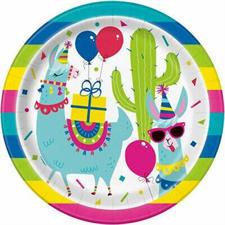 LLAMA BIRTHDAY ROUND 9 DINNER PLATES, 8CT PZ.  MC. 72