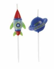 OUTER SPACE PICK BIRTHDAY CANDLES, 6CT PZ.  MC. 144