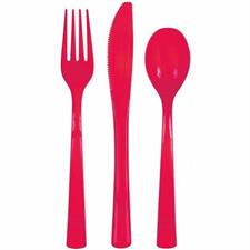 RUBY RED SOLID ASSORTED PLASTIC CUTLERY, 18CT PZ. 12 MC. 72-en