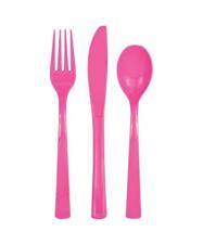 HOT PINK SOLID ASSORTED PLASTIC CUTLERY, 18CT PZ.  MC. 72