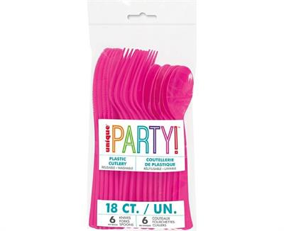 NEON PINK SOLID ASSORTED PLASTIC CUTLERY, 18CT PZ. 12 MC.72