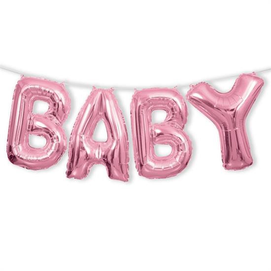 PINK BABY FOIL LETTER BALLOON BANNER KIT, 14 PZ.  MC. 180