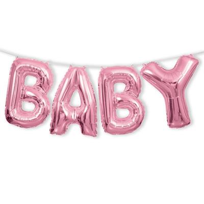 PINK BABY FOIL LETTER BALLOON BANNER KIT, 14 PZ.  MC. 180