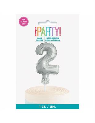 SILVER NUMERAL FOIL BALLOON CAKE TOPPER, 5, AGE 2 PZ. 12 MC.288