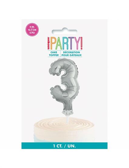 SILVER NUMERAL FOIL BALLOON CAKE TOPPER, 5, AGE 3 PZ. 12 MC.288