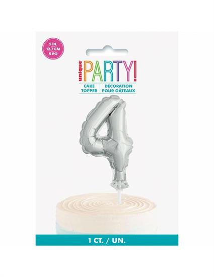 SILVER NUMERAL FOIL BALLOON CAKE TOPPER, 5, AGE 4 PZ. 12 MC.288