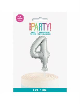 SILVER NUMERAL FOIL BALLOON CAKE TOPPER, 5, AGE 4 PZ. 12 MC.288