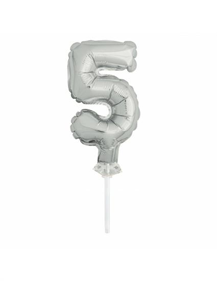 SILVER NUMERAL FOIL BALLOON CAKE TOPPER, 5, AGE 5 PZ. 12 MC.288