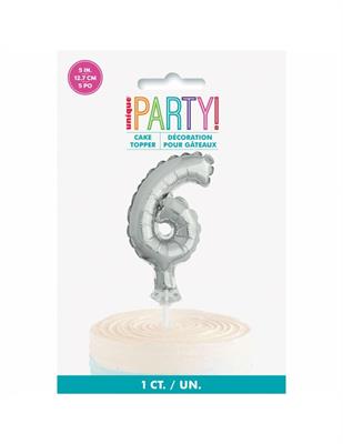 SILVER NUMERAL FOIL BALLOON CAKE TOPPER, 5, AGE 6 PZ. 12 MC.288