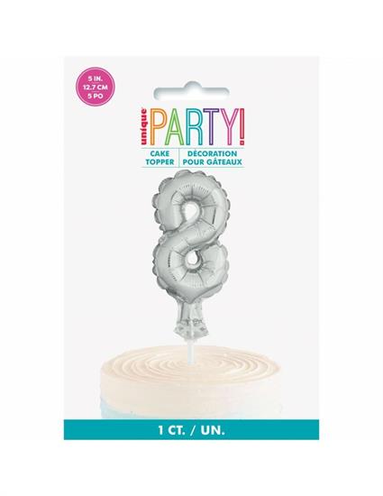 SILVER NUMERAL FOIL BALLOON CAKE TOPPER, 5, AGE 8 PZ. 12 MC.288