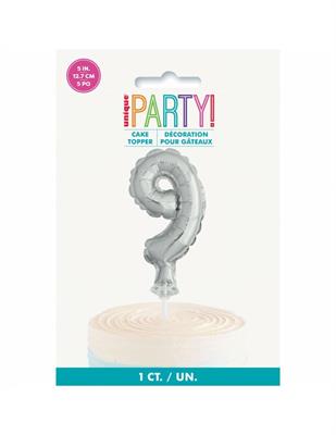 SILVER NUMERAL FOIL BALLOON CAKE TOPPER, 5, AGE 9 PZ. 12 MC.288