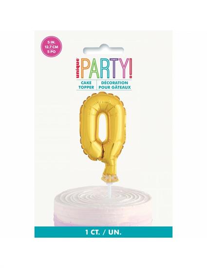 GOLD FOIL NUMBER 0 BALLOON CAKE TOPPER 5 PZ.  MC. 288