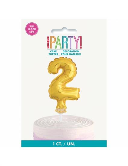 GOLD FOIL NUMBER 2 BALLOON CAKE TOPPER 5 PZ.  MC. 288