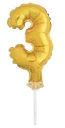 GOLD FOIL NUMBER 3 BALLOON CAKE TOPPER 5 PZ.  MC. 288