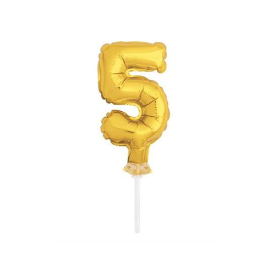 GOLD FOIL NUMBER 5 BALLOON CAKE TOPPER 5 PZ.  MC. 288