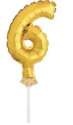 GOLD FOIL NUMBER 6 BALLOON CAKE TOPPER 5 PZ.  MC. 288