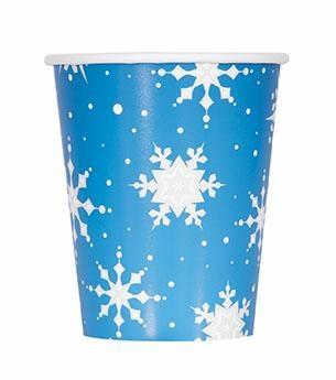 SILVER SNOWFLAKE CHRISTMAS 9OZ PAPER CUPS, 8CT PZ. 12 MC. 72