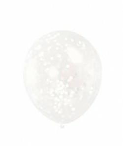 CLEAR LATEX BALLOONS WITH WHITE CONFETTI 12, 6CT PZ.  MC. 144