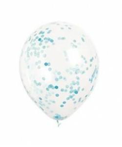 CLEAR LATEX BALLOONS WITH POWDER BLUE CONFETTI 12, 6CT PZ.  MC. 144