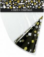 NEW YEARS EVE FOIL STAMPED PARTY HATS, 4CT  PZ. 12 MC. 48-en