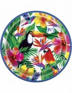 PALM TROPICAL LUAU ROUND 9 DINNER PLATES, 8CT PZ.  MC. 72