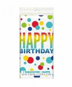 RAINBOW SPOTS BIRTHDAY RECTANGULAR PLASTIC TABLE COVER, 54X84  PZ.