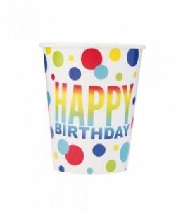 RAINBOW SPOTS BIRTHDAY 9OZ PAPER CUPS, 8CT  PZ. 12 MC.72