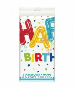 HAPPY BALLOON BIRTHDAY RECTANGULAR PLASTIC TABLE COVER, 54X84 PZ.