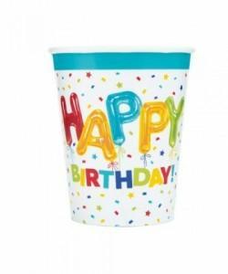 HAPPY BALLOON BIRTHDAY 9OZ PAPER CUPS, 8CT PZ.  MC. 72