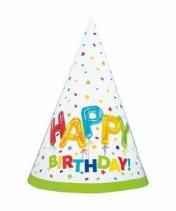 HAPPY BALLOON BIRTHDAY PARTY HATS, 8CT PZ.  MC. 144