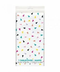 TRIANGLE CONFETTI BIRTHDAY RECTANGULAR PLASTIC TABLE COVER, 54X84