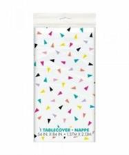 TRIANGLE CONFETTI BIRTHDAY RECTANGULAR PLASTIC TABLE COVER, 54X84