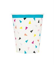 TRIANGLE CONFETTI BIRTHDAY 9OZ PAPER CUPS, 8CT PZ.  MC. 72