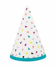 TRIANGLE CONFETTI BIRTHDAY MINI PARTY HATS, 8CT  PZ. 12 MC.144