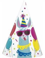 LLAMA BIRTHDAY PARTY HATS, 8CT PZ.  MC. 144