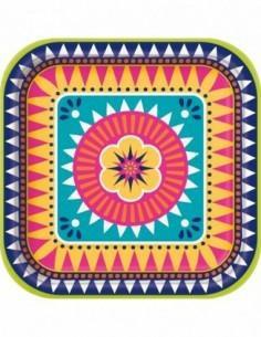 BOHO FIESTA SQUARE 9 DINNER PLATES, 8CT PZ.  MC. 72