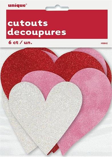 6 HEARTS ASSORTED MINI GLITTER CUT OUTS PZ. 12 MC. 144