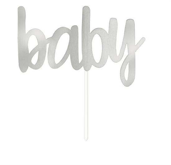 SILVER FOIL BABY BABY SHOWER CAKE TOPPER PZ. 12 MC.48