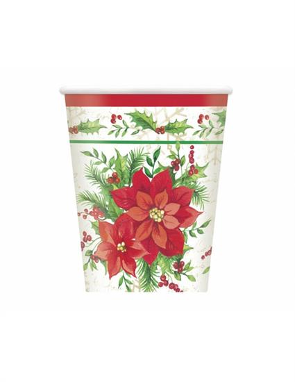 FESTIVE POINSETTIA 9OZ PAPER CUPS, 8CT  PZ. 12 MC. 72