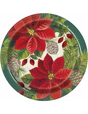 RED & GREEN POINSETTIA CHRISTMAS 7 ROUND DESSERT PLATES, 8CT  PZ. 1