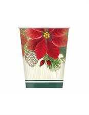 RED & GREEN POINSETTIA CHRISTMAS 9OZ PAPER CUPS, 8CT  PZ. 12 MC. 72